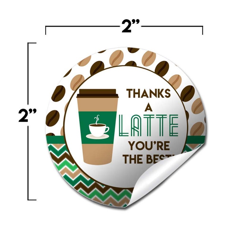 Amanda Creation Thanks A Latte Theme 40 Thank You Sticker Labels 2" Party Circle Stickers, Kids Party Stationery Set, Fun Coffee Cup Design for Favors, Envelope Seals & Goodie Bags, Made in USA by Amanda Creation - Image 2